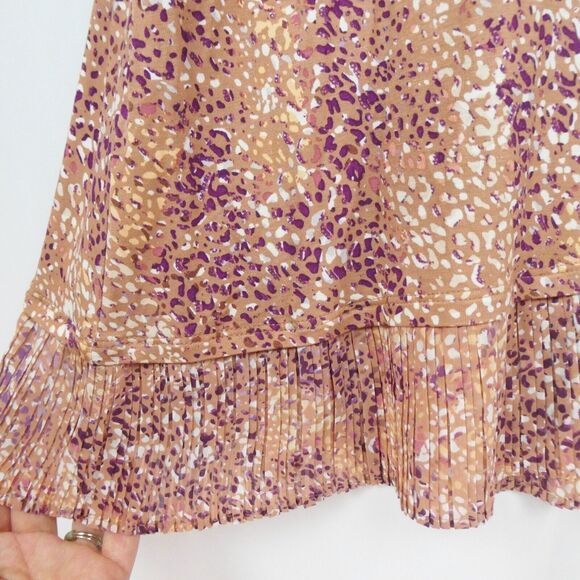 LOGO Layers Animal Print Tank Top Sz 1X Terracotta Peach Multi Knit Pleated Hem - Picture 3 of 8